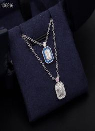 Top Quality Pendant Necklace S925 Sterling Silver Bule Crystal Square Perfume Bottle Charm Short Chain For Women Jewelry3637934