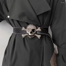 Belts Women's Fashion Diamonds Skull Buckle PU Leather Corset Female Cummerbund Coat Waistband Dress Decration Wide Belt J314