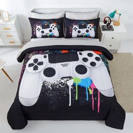 Bedding Sets 4/5pcs White Graffiti Gamepad Pattern Comforter Set (1 1 Flat Sheet Fitted 1/2 Pillowcase Without Filler