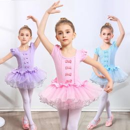 Girls Ballet Dance Tutu Dress Kids Children Short /Long Sleeves Tulle Bowknot Gymnastics Leotard Ballet Core Birthday Party Wear 240510