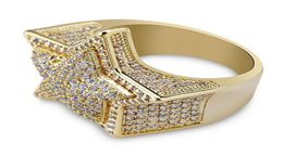 Mens 3D Super Star Gold CZ Bling Bling Rings 18K Yellow Gold Plated Iced Out Cubic Zirconia Micro Pave Ring Hip Hop Jewelry with G1119709