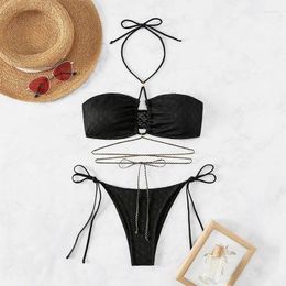 Women's Swimwear Sexy Black Lace Halter Hollow Strapless Micro Bikinis Sets Two Pieces Swimsuit Women Biquini Thong Bathing Suits