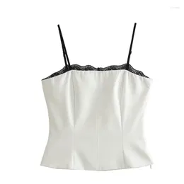 Women's Tanks Lace Tight Corset Style Top Spring Summer With Sexy Backless Short Strap Solid Colour High Street Camis