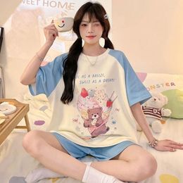 Home Clothing Summer Pyjama Sets For Women Korean Adult Sleepwear Short Cotton Sweet Cartoon Bear Girl Pyjama Pour Femme