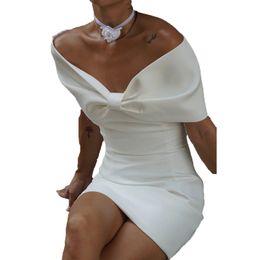 فستان رسمي مصمم فستان نساء تنورة صغيرة التخرج من الكتف المغطى باكديس بوتابس غمد عمود أبيض أسود فيديتو الحزب