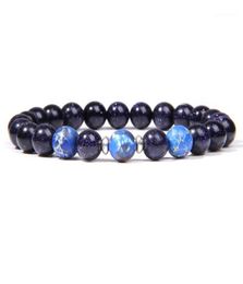 Beaded Strands Shiny Blue Sandstone Bracelets Men Fashion 2021 Selling 8 Mm Imperial Jaspers Beads Natural Gem Stone Healing Ener8963828