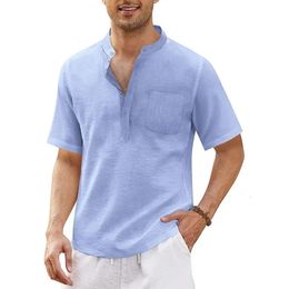 Summer Mens Short sleeved T-shirt Cotton Linen Led Casual Mens T-shirt Breathable S-3XL 240511