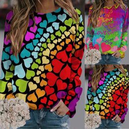 Women's Hoodies Fashionable Round Neck Casual Valentine's Day Love Printed Long Sleeved Top Fleece Crop Set Ladies Zippe Sweaters