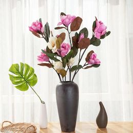 Decorative Flowers 3Pc Artificial Magnolia Flower Long Branch Arrangement For Livingroom Table Wedding Garden Party Decoration Plant