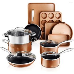 Cookware Sets 15 Pc Copper Pots And Pans Set Non Stick Set. Kitchen Nonstick Pot Pan