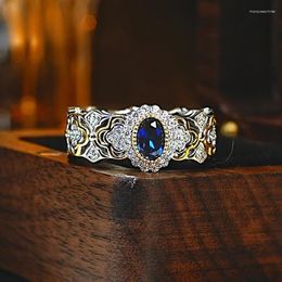 Cluster Rings Desire Mediaeval Italian Drawing Craft 925 Silver Ring With Hollow Retro Index Finger Royal Blue Egg Style Women