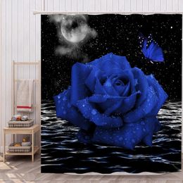 Shower Curtains 1Pc Sea Butterfly Rose Waterproof Curtain Elegant Luxury Bathroom Decor With 12 Plastic Hooks.