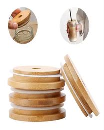 Bamboo Cap Lids 70mm 86mm Reusable Wooden Mason Jar Lid with Straw Hole and Silicone Seal Boutique 257352077