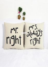 Popular Funny Mr Right Mrs Al ways Right Print Blend Cotton Linen Pillow Case Bed Sofa Cushion Cover Home Accessories6595735