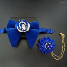 Bow Ties Men's Wedding Velvet Big Tie Corsage Handmade Jewelry High-end Business Suit Shirt Accessories Chain Rhinestone Flowers Pins