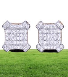 New 10mm Square Stud Earring for Men Women039s Charm Ice Out CZ Stone Rock Street Hip Hop Jewelry Three Colors8799432