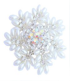 2 Inch Sparkly Silver Tone Snowflake Christmas Brooch with Marquise Shape White Pearls Wedding Party Gifts2209689