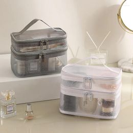 Storage Bags Double Layer Mesh Cosmetic Bag Capacity Travel Zipper Makeup Organiser Toiletry Box Women Portable Make Up Case Big