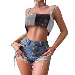 Women's Tanks Women Sexy Colorblock Rhinestones Crop Tube Top Backless Camisole Body Chain For Nightclub Party Festival Outfit