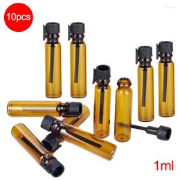 Storage Bottles Portable Refillable 1ml Empty Brown Glass Perfume Bottle With Black Cap & Accessorie