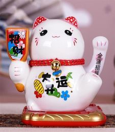 Solar Powered Ceramic Lucky Cat Maneki Neko Shaking Arm Beckoning Fortune Cat Home Car Decoration Gift Wealth Waving Arm Cat T20037369748