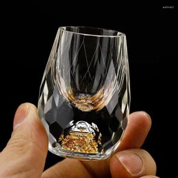 Wine Glasses Creative Crystal S Glass 15ML Mini Whisky Liquor Cups Double Bottom Gold Foil Cup For Tequila Liqueurs Party Collection Gift