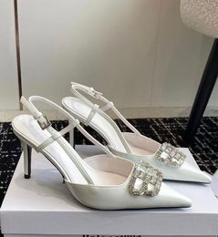 Summer Luxury Women Square Knife Slingback Pumps Patent Leather Sandals Shoes White Black Red Pointed Toe Bridal Wedding Lady Gladiator Sandalias With Box EU35-42