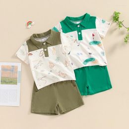 Clothing Sets Baby Kids Boys Clothes Set Children Short Sleeve Printed Shirt With Elastic Waist Shorts Toddler Summer Outfit