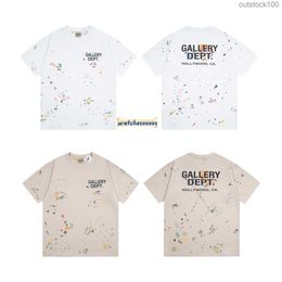 Original High Level Galleyy Dapt t Shirts Letter Splashed Print Highquality Double Yarn Pure Cotton Short Sleeved Mens and Womens with Real Logo