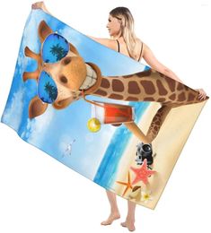 Towel Beach Funny Giraffe With Palm Tree Sunglassea Drink Watermelon Juice Sand Free Oversized Cool Bath
