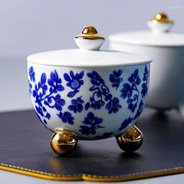 Bowls Blue Three-legged Ceramic Bowl With Cover Soup And Dessert Dinner Plates Fruit Salad