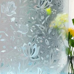 Window Stickers Electrostatic 3D Privacy Film Tulip Flower Frosted Decorative Self-Adhesive Films Glass Sticker Opaque Stained