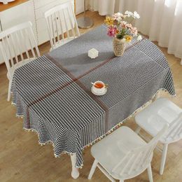 Table Cloth Tablecloth Oval 200cm Grey Plaid Ellipse Cover With Boho Linen Fabric Dinning Home Farmhouse Simple Rustic