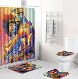 Europe Portrait Bath Mat Set Shower Curtain for Bathroom Cover Toilet Seat Anti Slip Soft Carpet for Bathroom 4pcs Bath Mat Set1477206
