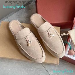 Slippers Mule Loafers Suede Women Slippers Flats Loafers 100% real Suede Moccasin Size 35-45 luxury Designer Shoes Summer Slip-Ons Deep Q240511