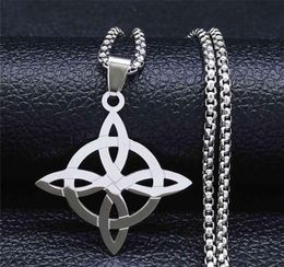 Stainless Steel Witchcraft Witch039s Knot Geometry Long Chain Necklace for Menwomen Silver Colour Jewellery Bijoux Femme N4273s022315742