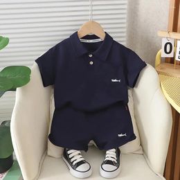 Clothing Sets 2024 Baby Summer Clothes For Kids Boy Embroidered Whale Flip Collar Short Sleeve T-shirts And Shorts Boys Boutique Outfit Set