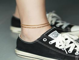 Anklets 2PcsSet 3mm Anklet Bracelet For Men Women Stainless Steel Link Chain Rope Figaro Leg Beach Foot Jewelry KAM01B1441729