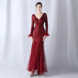 Casual Dresses Women's Long Sleeve Sequin Gown Elegant Luxury Evening Party Weddings Bridesmaid Woman 2024