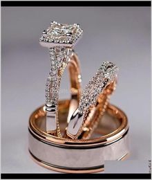 Rings Jewellery 925 Sterling SierRose Gold Fill Princess Cut White Topaz Cz Diamond Women Wedding Band Ring Gift Wjl1125 Hq8185797