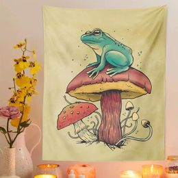 Tapestries Frog Mushroom Tapestry Wall Hanging Art Cloth Women Yoga Carpet Boho Decor