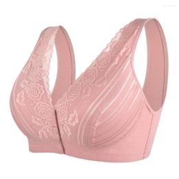 Bras Solid Colour Seamless Lace Vest Style Front Buckle Removable Cushion Soft Comfortable Breathable Underwear Bra