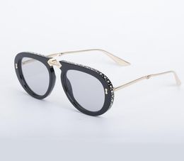 Luxury Folding Frame Sunglasses with Rhinestones Decor Fashion Designer Sun Glasses Women Men Large Frame Eyeglasses 6 Colors9868206