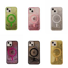 Compatible with Magsafe Wireless Charging, Shockproof Bling Glitter Sequins Phone Case, Liquid Quicksand Clear Hard Cover for iPhone 15 Plus 14 Pro Max 13