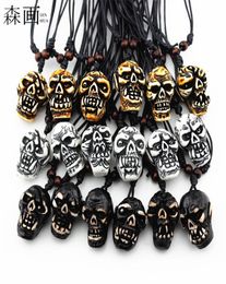 Fashion Jewelry Whole 18PCS Imitation Yak Bone Carved Horror Devil Skull Pendant Necklace Halloween Skull Necklace Amulet Gift9088851
