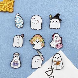 Brooches Funny Punk Style Little Ghost Making Phone Calls Holding Up Stars Reading Books Designing Metal Enamel Cartoon Pins