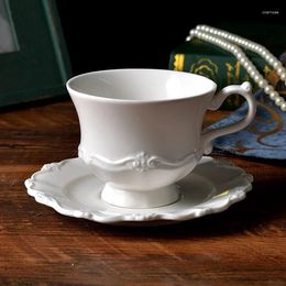 Mugs Court Style Coffee Cup Saucer Embossed Ceramic