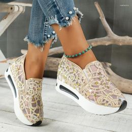 Casual Shoes Sneakers Women Wedge Sequin Mesh Breathable Female Gold Silver Platform Sneaker Height Increasing Ladies