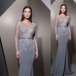 arabic silver sexy mother of bride dresses beaded sequins mermaid mother of groom dresses long sleeves formal evening party gowns zj495 242K