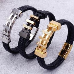 Tennis Rope Chain Wrap Leather Bracelet Men GoldBlack Stainless Steel Mens Charm Bracelets 2021 Handmade Male Jewellery Wrist Band 7475566